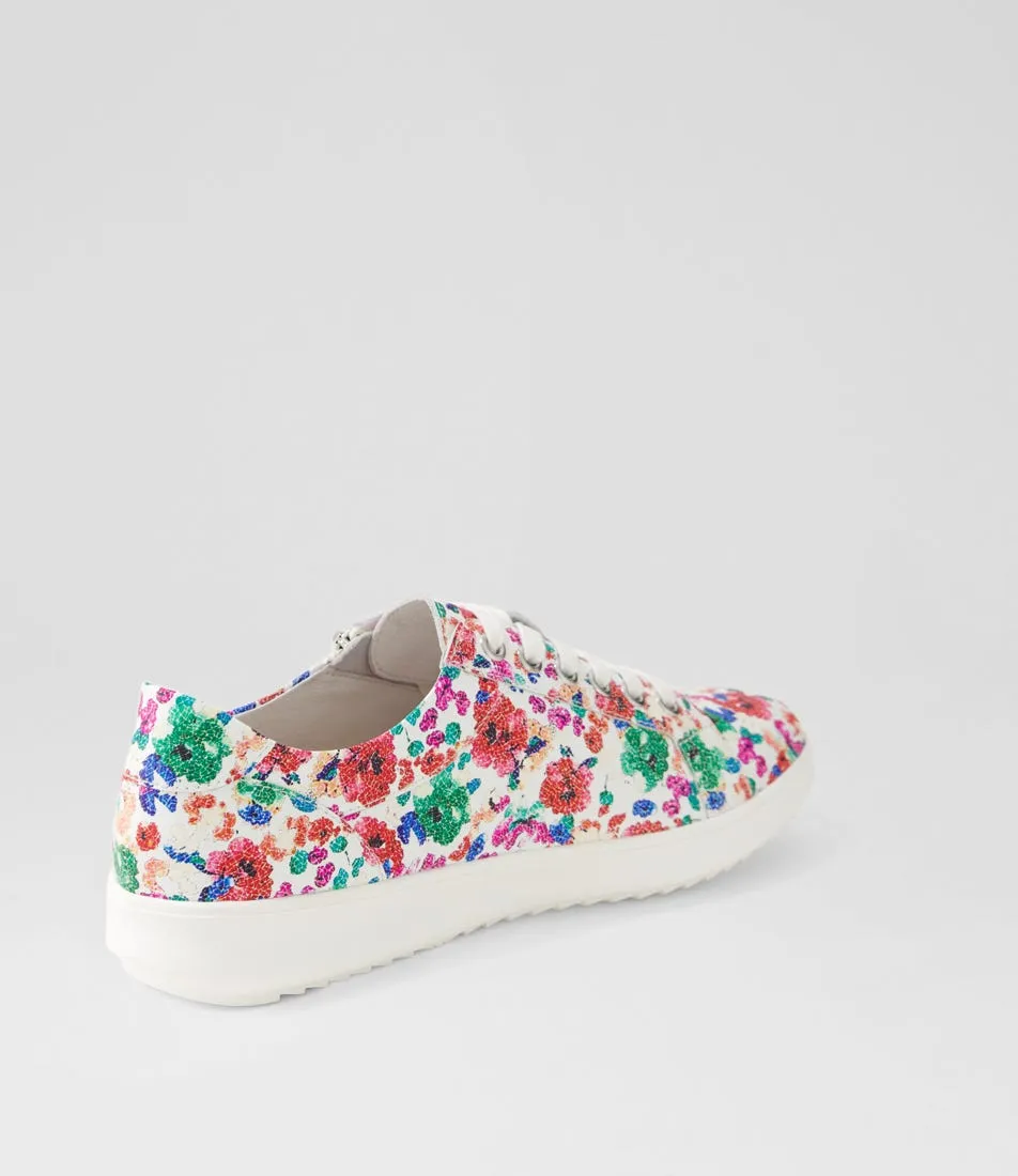 SUPERSOFT Zarina White Bright Floral Leather Sneakers