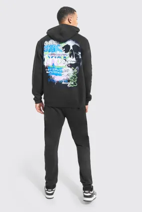 Tall Graffiti Skull Graphic Hooded Tracksuit | boohooMAN UK