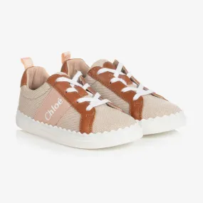 Teen Girls Beige Canvas & Leather Trainers