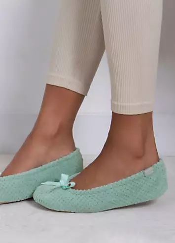 Totes Isotoner Ladies Popcorn Ballet Slipper - Mint Green | Kaleidoscope