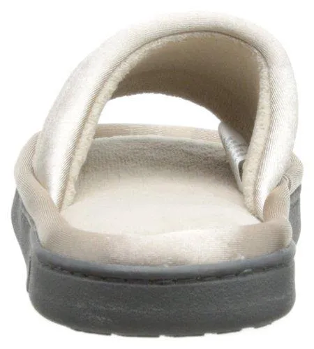 Totes isotoner Women's Microterry Slide Slipper with Satin Trim, Stone, 9.5/10