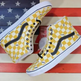 Vans sk8 hi skate shoe yolk-yellow/true-white/black plaid  [vn0a4u3cwyt] mens 12