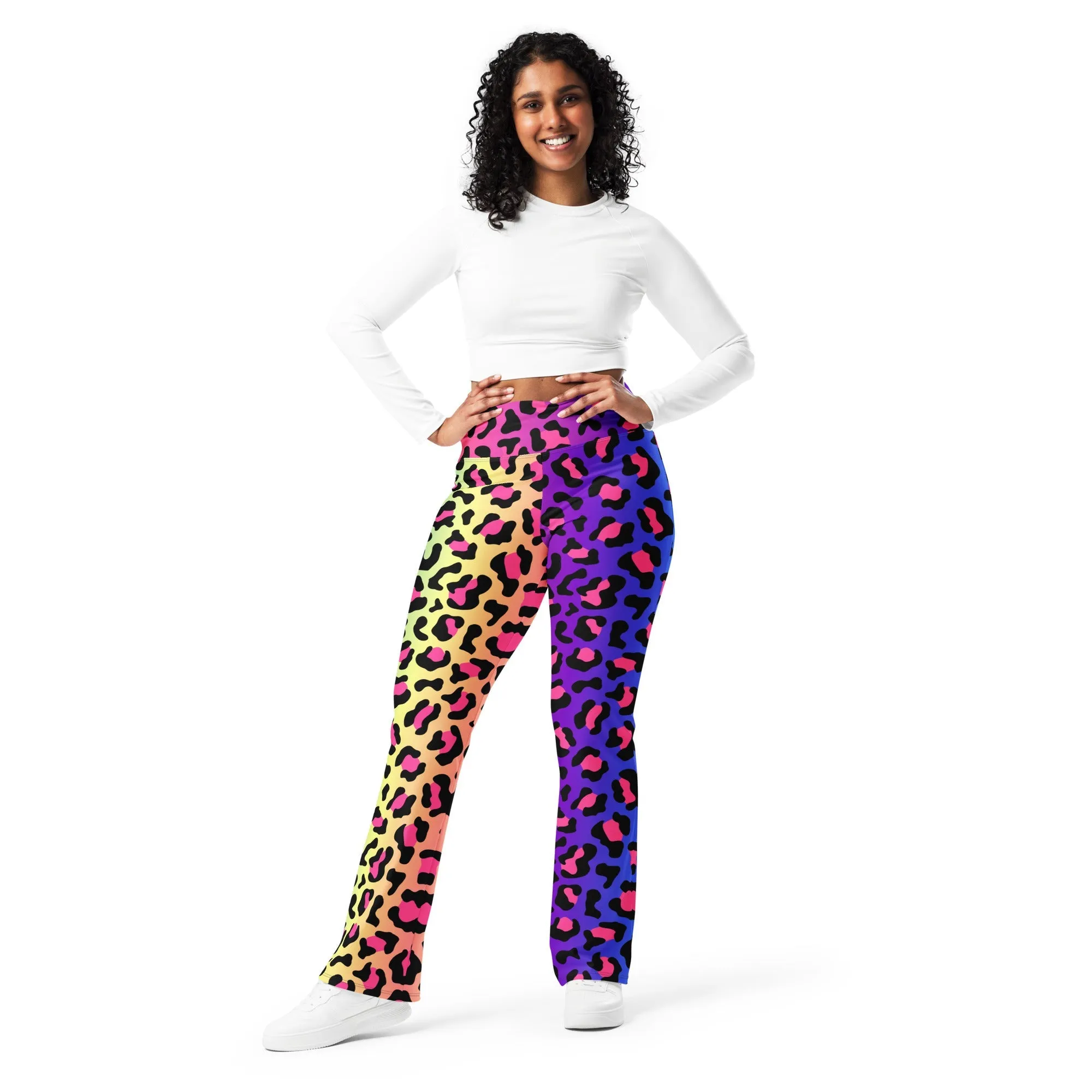 Vibrant Leopard Print Flare Leggings