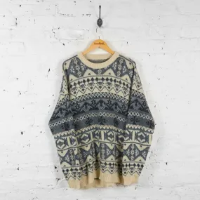 Vintage Patterned Jumper - Cream - L