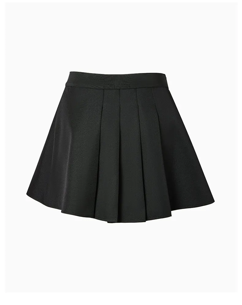 Waistband Logo Pleated Skirt-