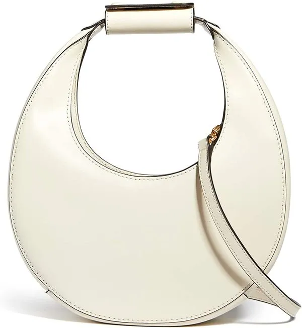 Women Moon Shape Adjustable Strap Mini Shoulder Leather Bag - Cream