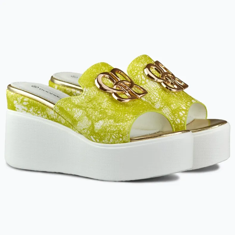 Women's lime wedge sandals Lemon green