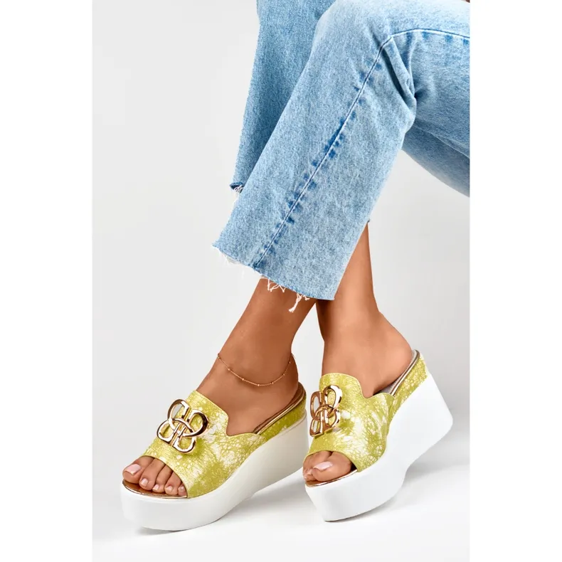 Women's lime wedge sandals Lemon green