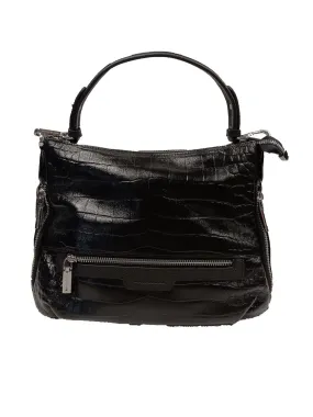 Women's black leather handbag with crocodile effect cc 200