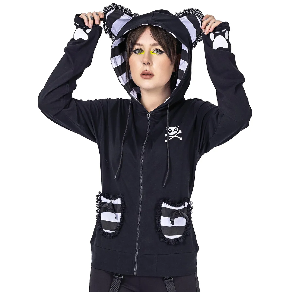 women's hoodie KILLER PANDA - KP FRILL - BLACK - POI1289  -  Metal-shop