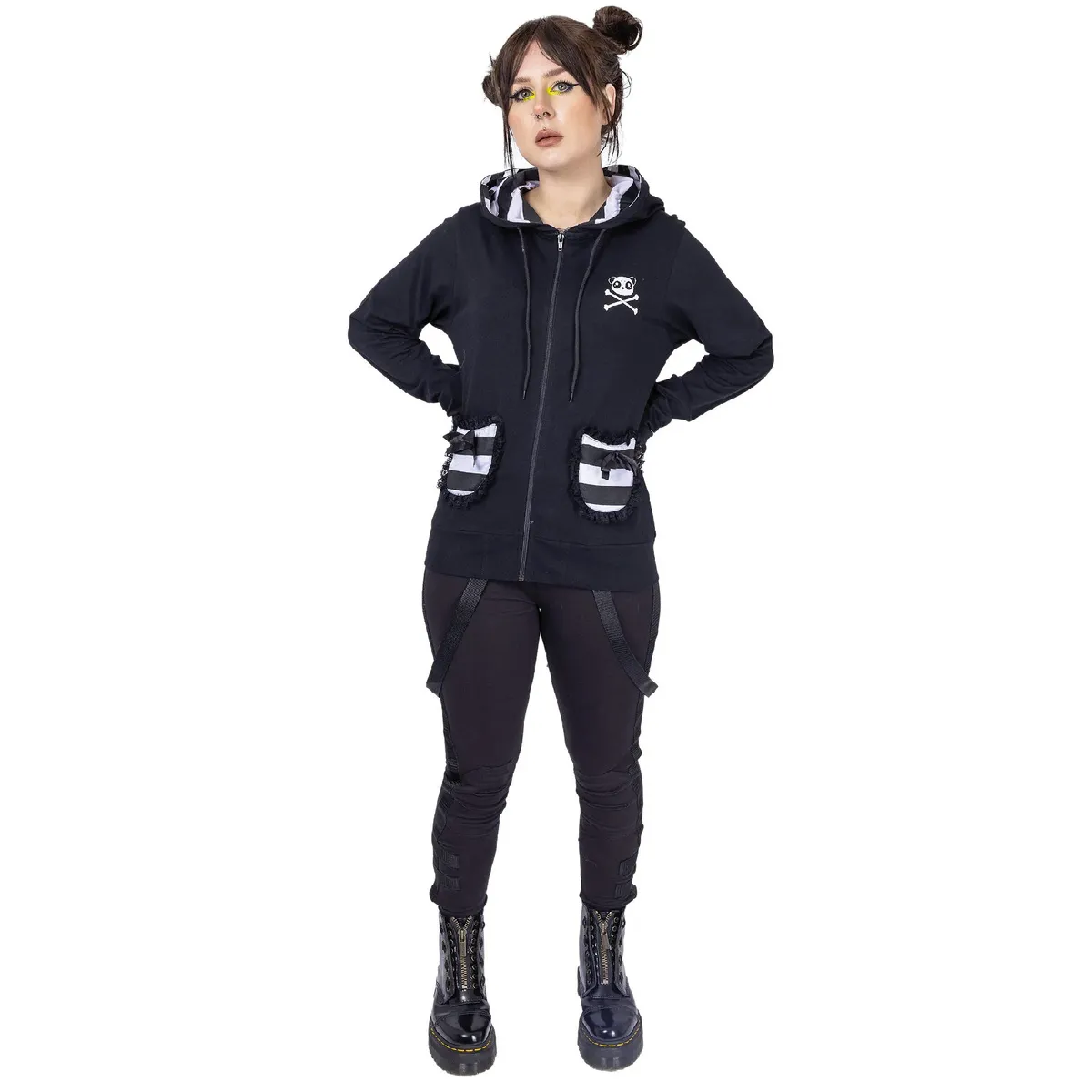 women's hoodie KILLER PANDA - KP FRILL - BLACK - POI1289  -  Metal-shop