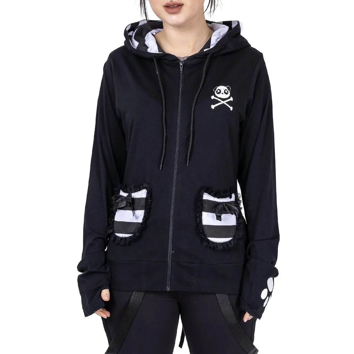 women's hoodie KILLER PANDA - KP FRILL - BLACK - POI1289  -  Metal-shop