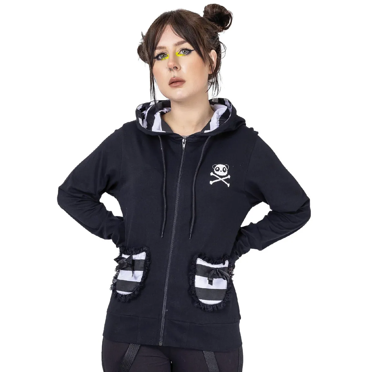 women's hoodie KILLER PANDA - KP FRILL - BLACK - POI1289  -  Metal-shop