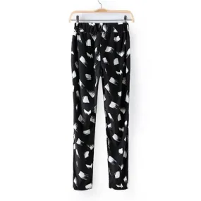 Women's Chiffon Summer Pants Trousers with White Squares Print